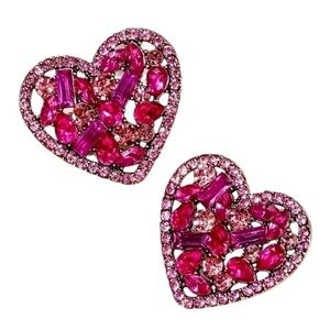 Pink Rhinestone Heart Earrings